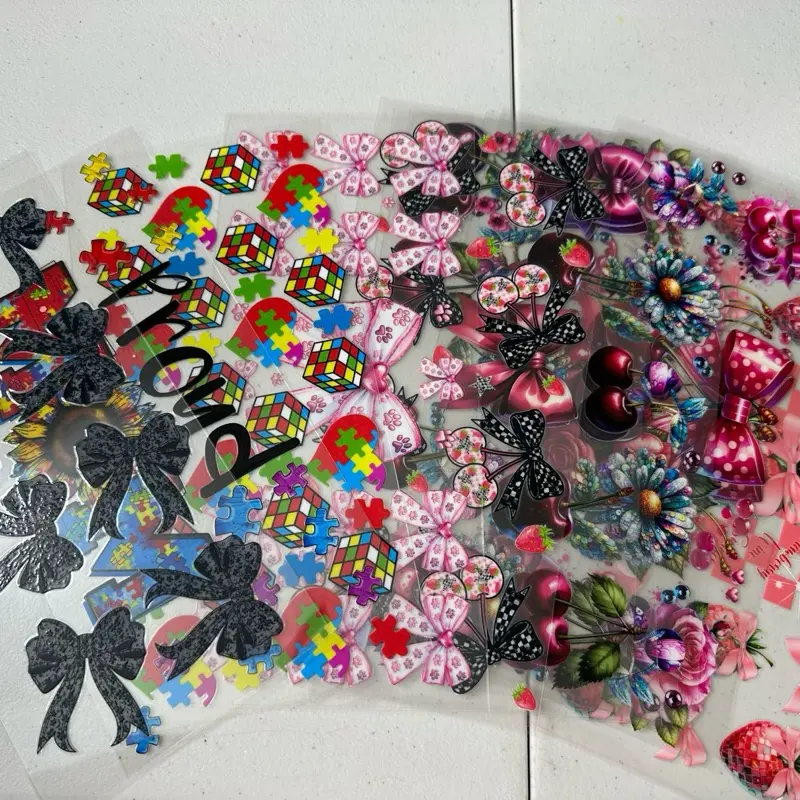 Live Claim 10/16oz Cup Wraps - Assorted Designs Featuring Bows and Flowers for Personalization