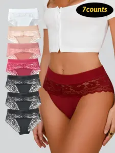 DORSU Lace Underwear Panty Lace Trim Multicolor Lace Briefs Panty High Waist Tangas Panty Elastic Waistband Full Coverage Stretchy Waistband Multipack Breathable Underwear Panty for Womens