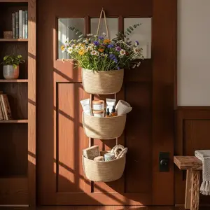Bohemian-style three-layer woven cotton bag, 100% linen, handwoven. Can be hung on a door or wall; perfect for storing toiletries and perfume for daily travel; ideal for a nursery and a perfect fit for your home—a must-have for any household. Decor