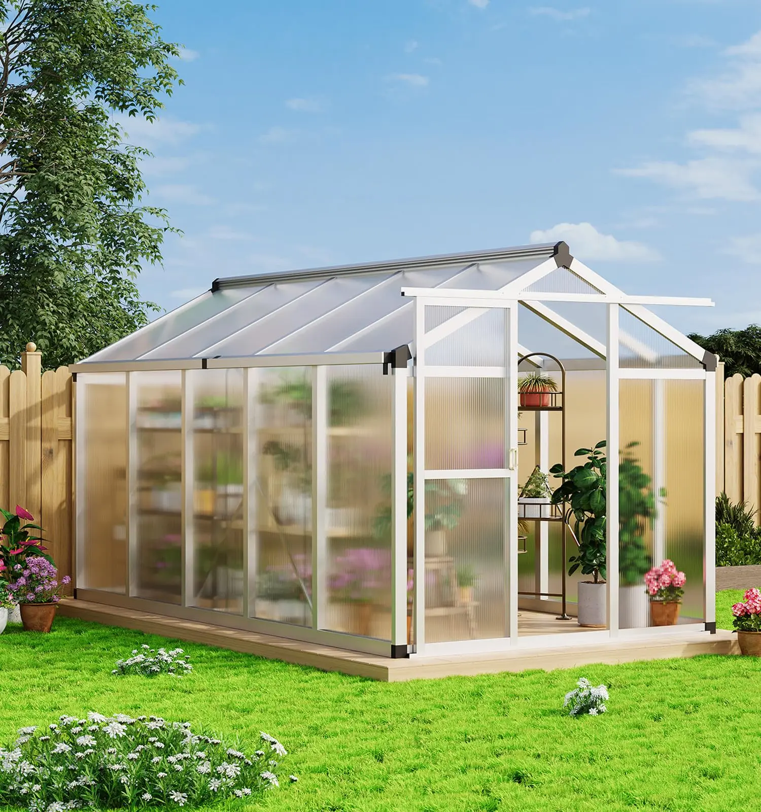 Gaomon Heavy Duty Outdoor Greenhouse - Aluminum Frame, PC Panels, Triangular Roof, Ventilation Roof Vent, Quick-Setup Structure for Winter Garden, Backyard Use, Heavy Duty Greenhouse