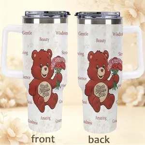 Mother's Day Gift, Mother's Day Tumbler,Cute Bear Tumbler 40oz,Personalised Stainless Steel Tumbler, 20oz 30oz Tumbler,Best Mom Ever 40oz Insulated Tumbler with Handle and Lid,Meaningful Mother’s Day Gift for Mom, Grandma