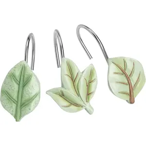 P-BS033  12PCS Leaves Shower Curtain Hooks, Green Plant Leaf Decorative Shower Curtain Hooks Metal Rustproof Cute Eucalyptus Shower Curtain Rings Bathroom Decoration Accessories Red