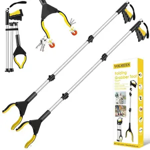 1pcs 44 Inches Extra Long Grabber Tool-Volmees Grabbers Grab it Reaching Tool with Anti-Drop Cord, 4" Wide Claw Open Reacher Trash Grabber Pickup Tool 360° Rotating Jaw +Magnets, Heavy Duty Foldable Grabber