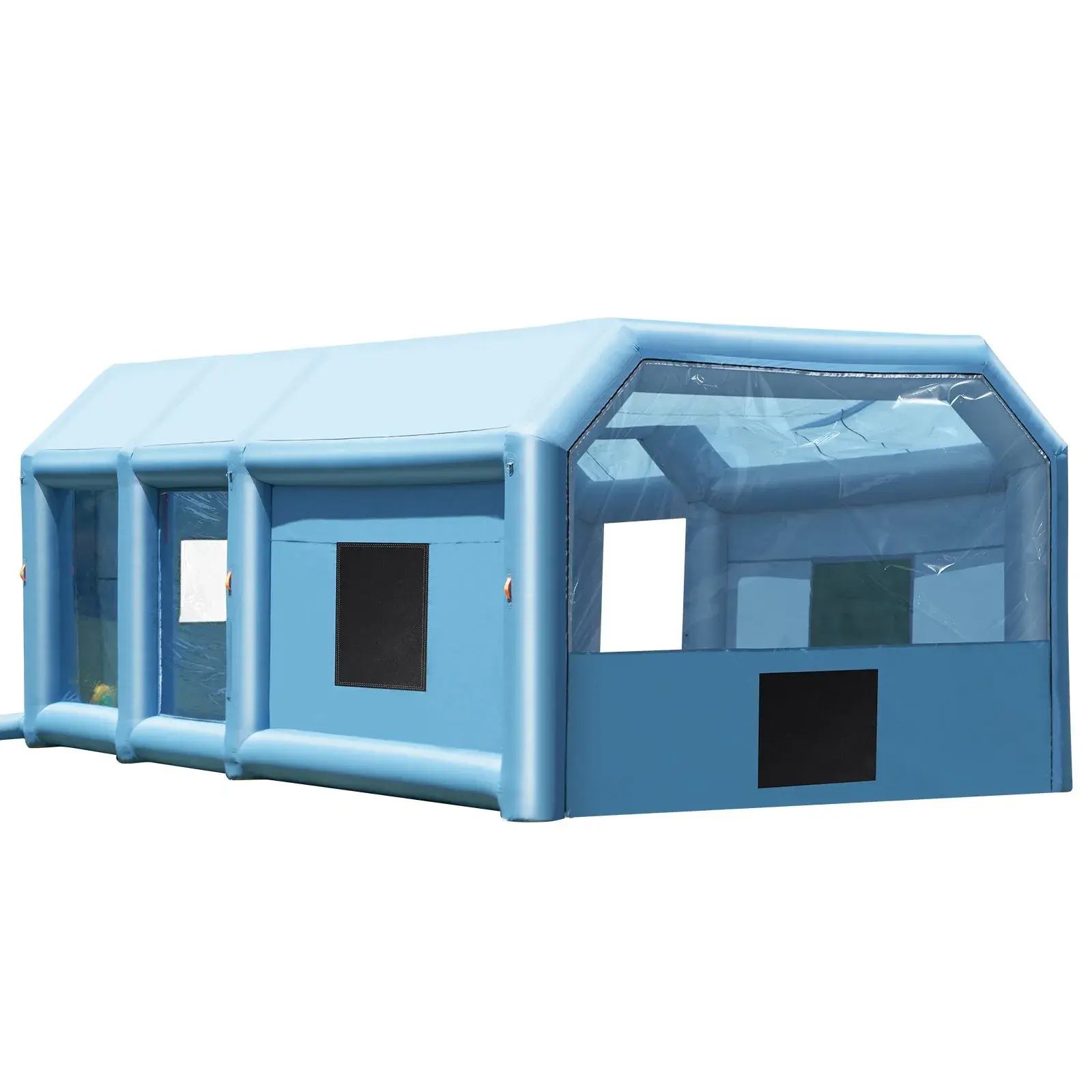 【Summerfinds】VEVOR Sturdy Oxford Cloth Foldable Inflatable Paint Booth, 27.9x15.7x10.8ft Portable Booth with Quick Setup, Dual 950W+750W Blowers, 3 Filtration Ports, Wear-Resistant Design, 6 Sandbags, Ground Stakes, 1 Repair Kit for Small Trucks, Bicycles