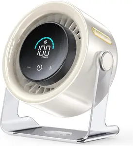USB Desk Fan for Bedroom: 100 Speeds Digital Display Quiet Table Fan with Turbo Airflow, 120° Rotating Small Rechargeable Battery Desktop Fans for Bedroom Home Office (White)