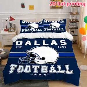2D Flat 3Pcs Dallas Football Team Sports Bedding, Soft Microfiber Duvet Cover with 2 Pillowcases, Perfect for Teen Boys Room Decor, Game Day, All Seasons, Dorm, Home & Hotel Use, Soft Bedding Sets