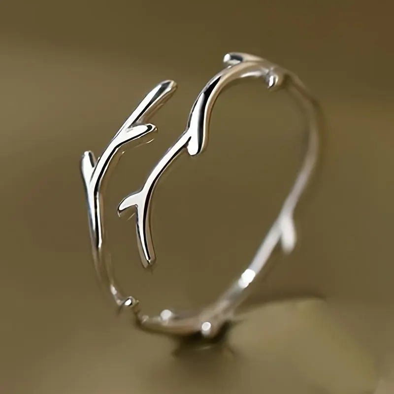 Women's Classic Silver Simple Antler Branch Open Adjustable Expanding Ring, Daily Casual Wear, Fashionable Cute Birthday Anniversary Gift, Expanding Rings, Classic Silver Rings