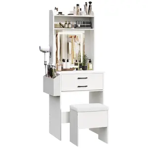 MAHANCRIS Vanity Desk Set with Adjustable Lighted Mirror, Storage Stool, Drawers, and Storage Side Bag, for Bedroom, Small Space, White #SpringSale #BigSpringSale