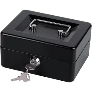 Small  Box with  Tray and Lock, Metal  Lock Box with Key, Petty  Box for  5.9 x 4.7 x 3.1 Inches Black