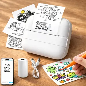 Portable Thermal Printer, USB Rechargeable WirelessPrinter with DIY Random Stickers Included,  one Roll of Thermal Paper, Suitable for Home, Office,and School Pocket Printer photo printer