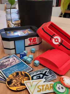 Pokemon Center 3D Printed Deck Box Dice Holder for Trading Cards Custom PLA Storage with Strong Magnets Room for Dice Status Markers & Pokemon Center Theme