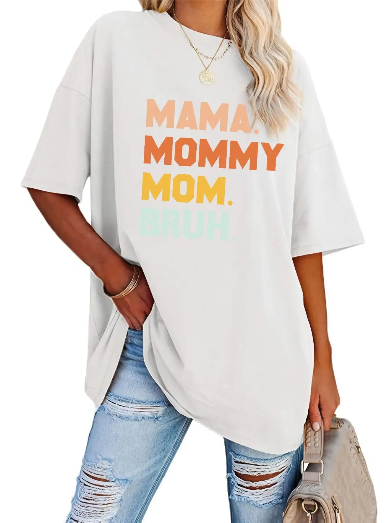 Women's Letter Print Round Neck Tee, Short Sleeve Crew Neck Graphic T-Shirt for Summer, Women's Top for Casual Wear