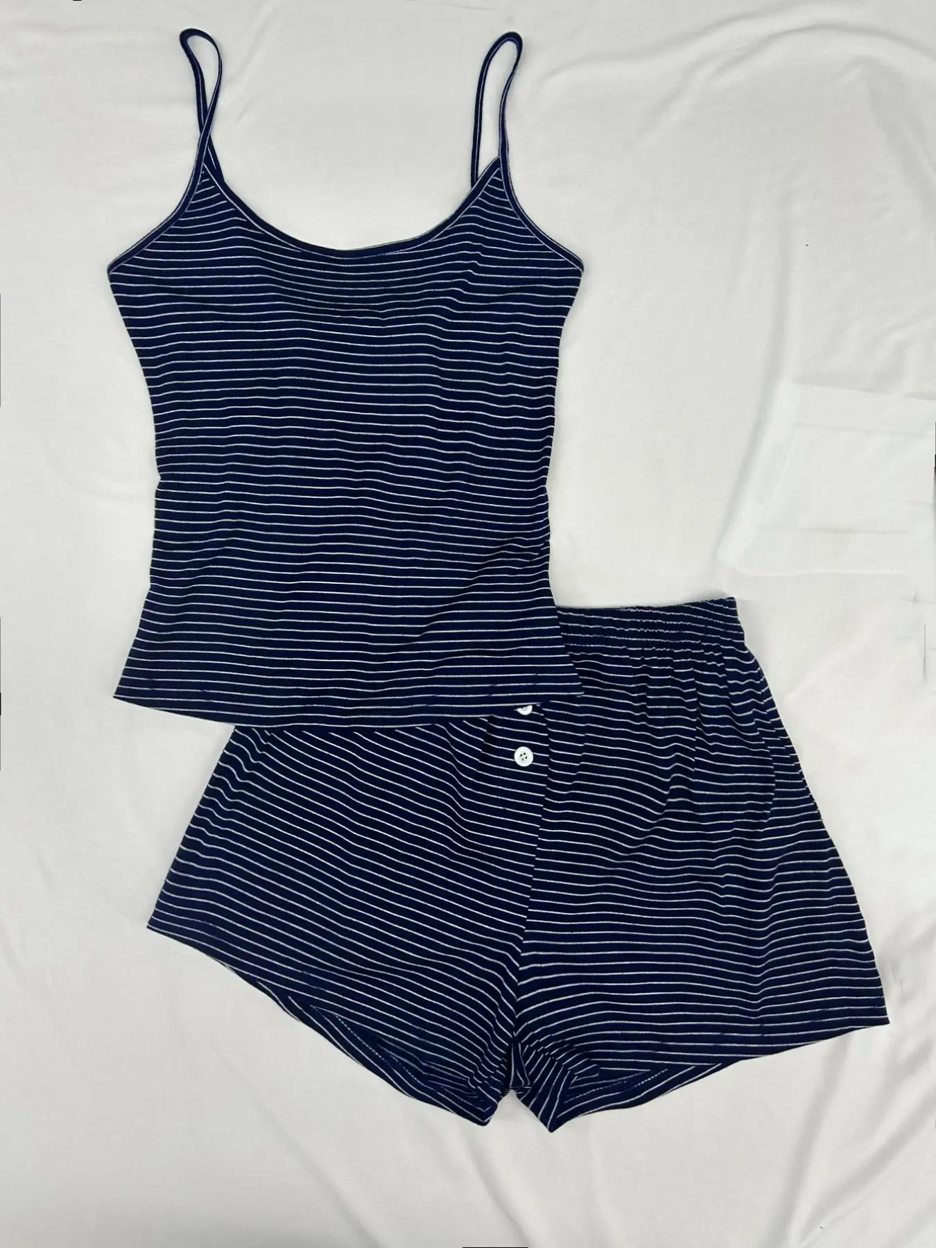 Minimalist Striped Halter Sleeveless Short Pants Set, Matching Set Outfit, High Elastic Comfort Home Wear, Coffee Shop Visit, Girl Friend Gathering, Casual Leisure, Light Vacation, Chic Lightweight