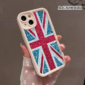 Designed for iPhone 17 16 E Pro Max 15 Plus 14 13 12 11 XS XR Glitter Union Jack Art Rugged Durable Drop-Proof Shockproof Anti-Scratch Case