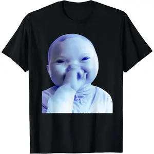 Cotton Baby Holding Laugh Meme Trending T-Shirt Featuring Humorous Artificial Intelligence Theme