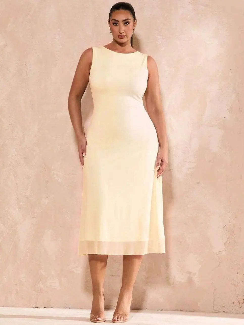 Plus Size Pink Tropical Mesh Dress, Elegant A-Line Party Wedding Guest Summer Dress