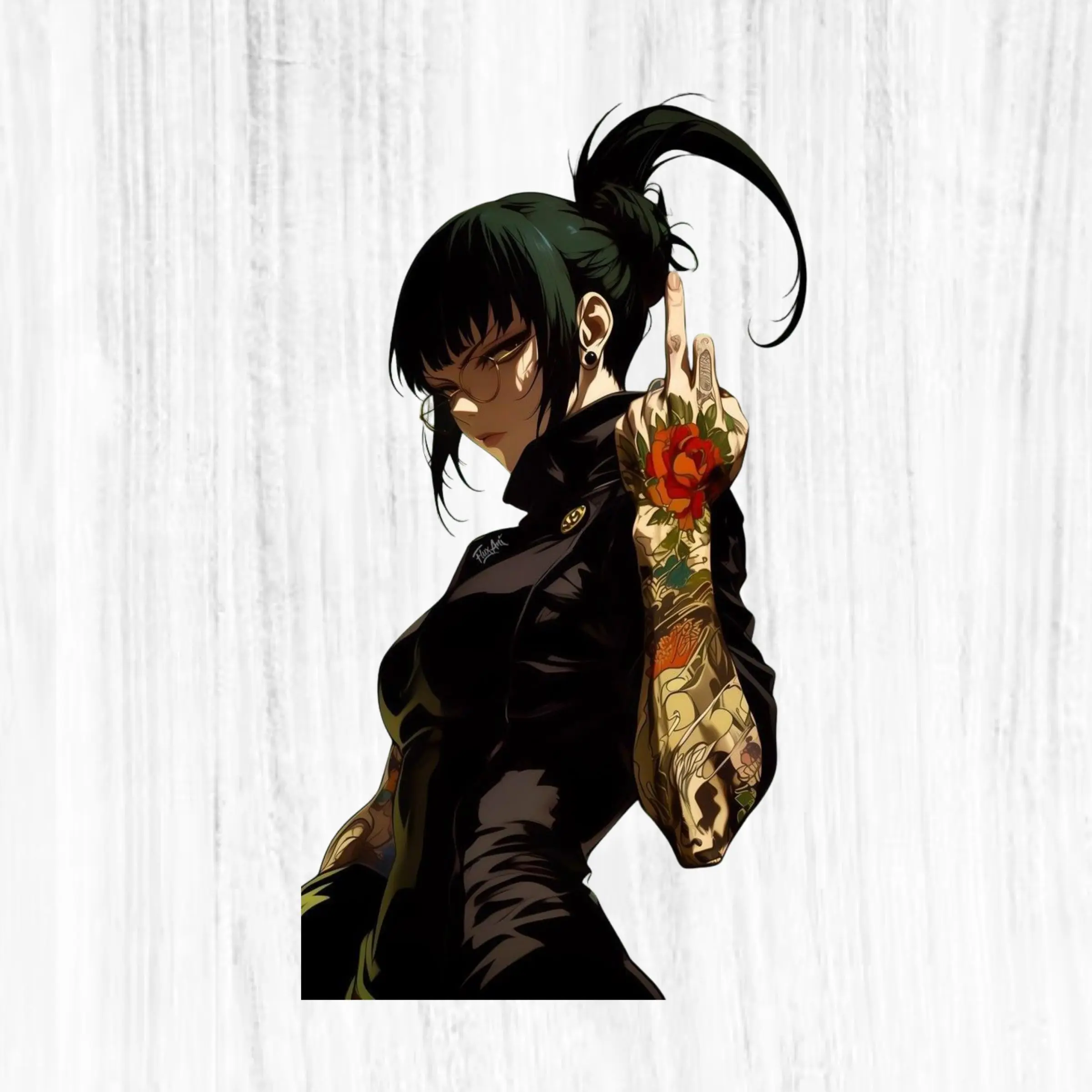 Dark Tattoo Girl Middle Finger Sticker, Gothic Punk Woman Tattoo Aesthetic Vinyl Decal Laptop