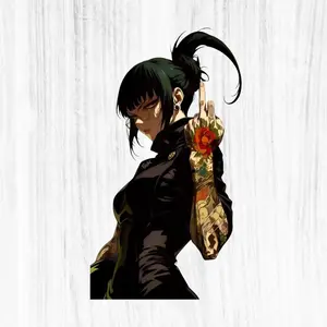 Dark Tattoo Girl Middle Finger Sticker, Gothic Punk Woman Tattoo Aesthetic Vinyl Decal Laptop