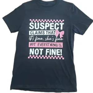 Womenswear "Suspect is Not Fine" Shirt - Navy Casual Top with Graphic Print Design