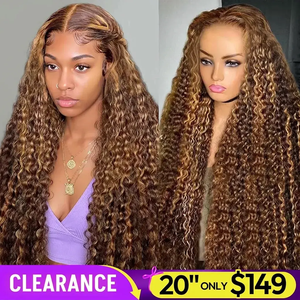 [Special Deal] OQ HAIR 7X5 Deep Wave Lace Front Wigs Pre Plucked 4/27 Highlight Ombre Colored Glueless Wigs Honey Blonde Wear Go Wigs Beginner Friendly