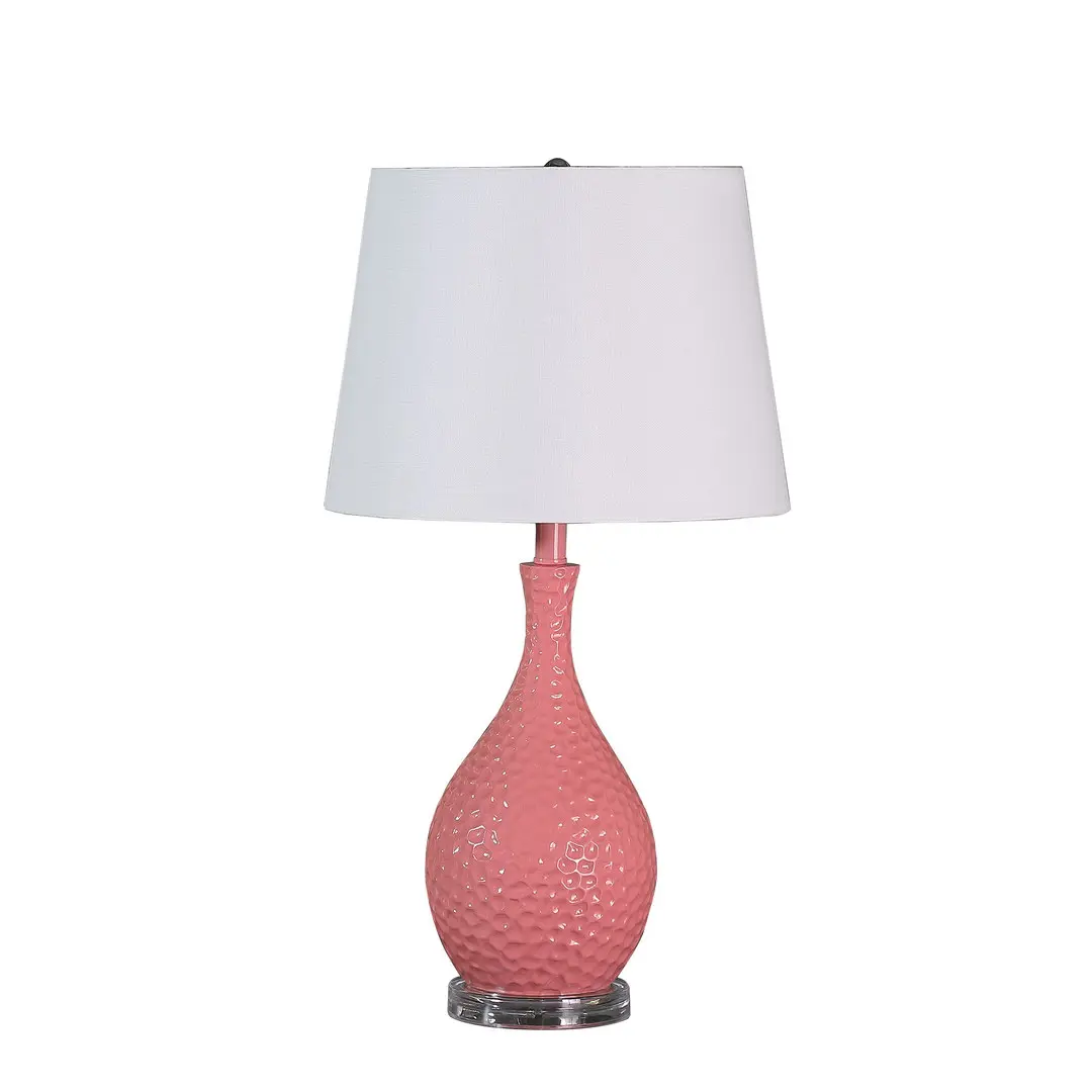 28 in Pink Pebble Pattern Telli Mid-Century Resin Table Lamp, Fully Assembled Home Interior Decorative Lighting Fixture for Home Improvement