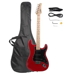 Glarry GST Stylish 6-String Solid Body Electric Guitar Kit - Affordable, Red Body with Black Pickguard, 3-Position Tune-O-Matic Bridge, 3-Way Switch, Durable Build, Guitar Strap, Affordable Guitar