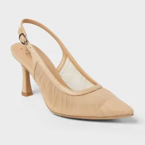 Women’s Abigail Pleated Mesh Sling Back Heels – A New Day