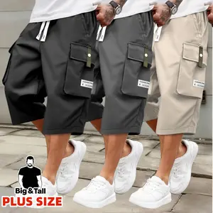 Men's Plus Size Summer Lightweight Cargo Pants – Casual Drawstring Waist, Large Pockets with Letter Patch, Solid Color Regular Fit for Outdoor & Daily Wear – Big & Tall Sizes, Menswear, Men's Clothing,summervibes