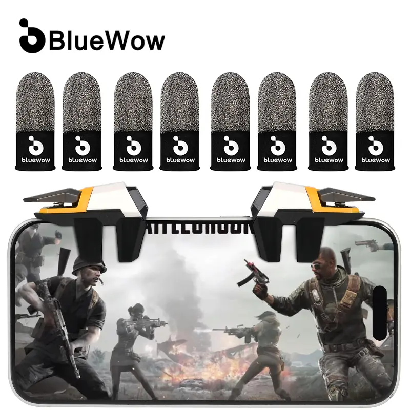 BlueWow 6-Finger Mobile Esports Controller with Smartphone Cooler, Holder Triggers, Portable Gaming Triggers, Enhanced Grip Stability, Anti-Slip Silicone Pads, Buttons, Finger Sleeves, Durable Build for iPhone & Android FPS Gaming Accessories, Thumb Grip