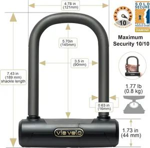 Via Velo Mini Bike U Lock| Pro Mini U Lock 20CrMnTi Steel Anti-Theft 16mm Shackle with Bracket insize:5.7 x 3.5 in and Sold Secure Diamomd Approval for All Bikes Electric Bike,Electric Scooters