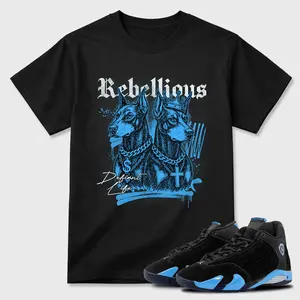 Unisex T-shirt To Match Sneakers Jordan 14 Black & University Blue - Rebellious. 100% Cotton for Casual Wear. Comfortable Summer Unisex T-Shirt to match Jordan Sneaker. Streetwear Style. urban outfitters