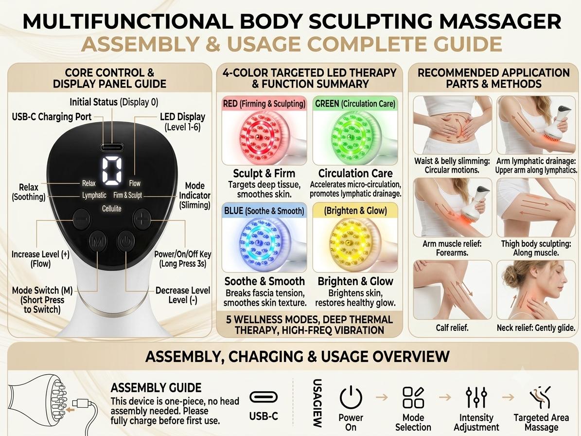 Professional 4-in-1 Body Toning & LED Glow Handle Massager – Advanced Heated Vibration  for Smooth Skin & Daily Self-Care Gua Sha  – Portable Full-Body Care Device Summerwins Dealsforyoudays Body Care Machine Body Sculpting Tool