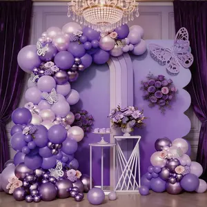126pcs Lavender Balloon Wreath Set, 3D Silver Color Butterfly Stickers, Perfect for Weddings, Birthdays, Graduations, Parties