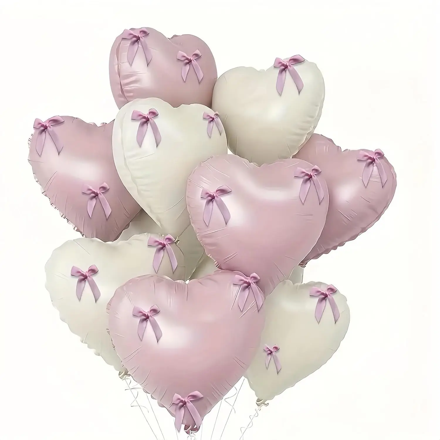 Heart Shaped Balloons with Pink Ribbons - Perfect for Romantic Occasions and Special Events