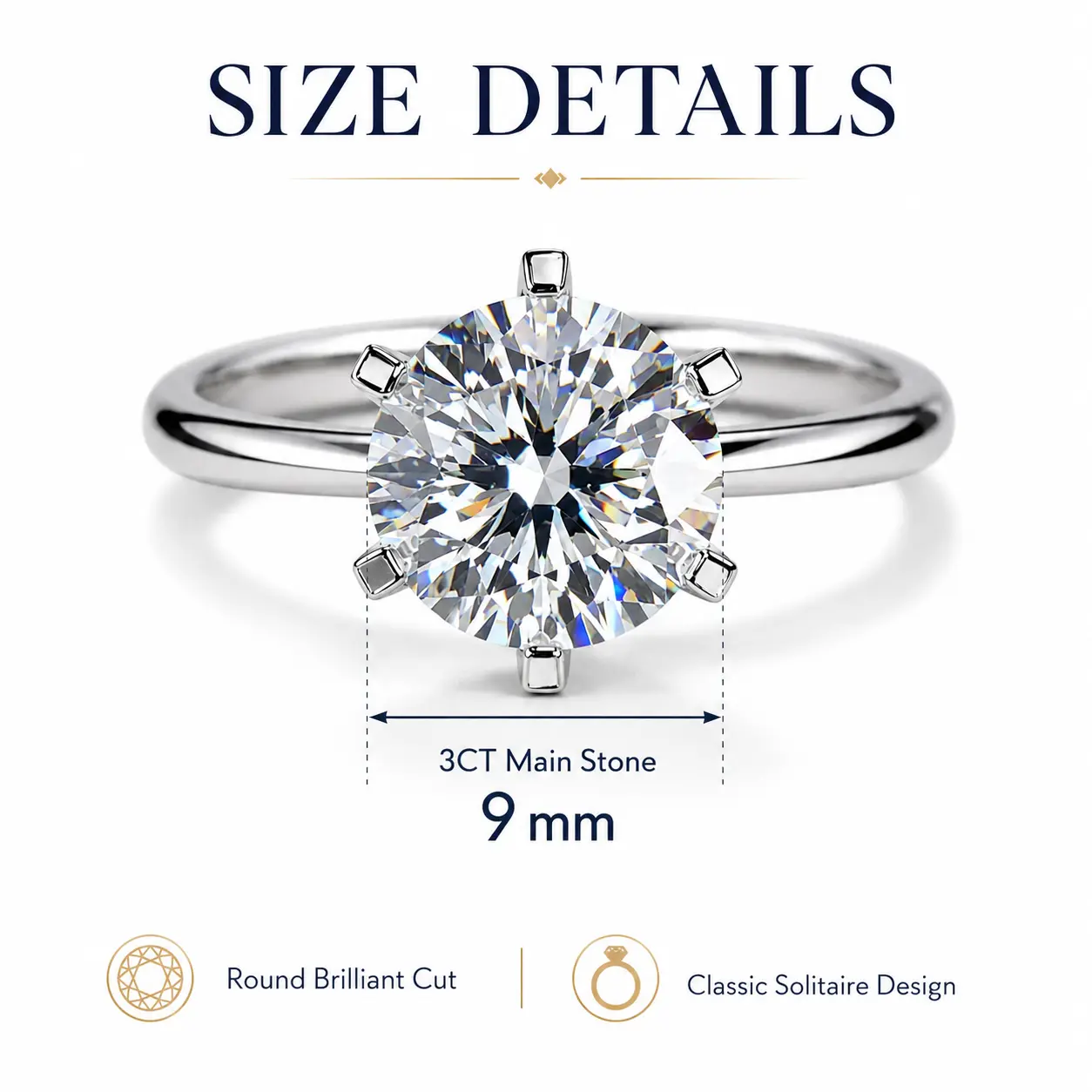 3CT Round Brilliant Moissanite Engagement Ring, S925 Sterling Silver D Color VVS1 Classic 6-Prong Promise Ring queen ring
