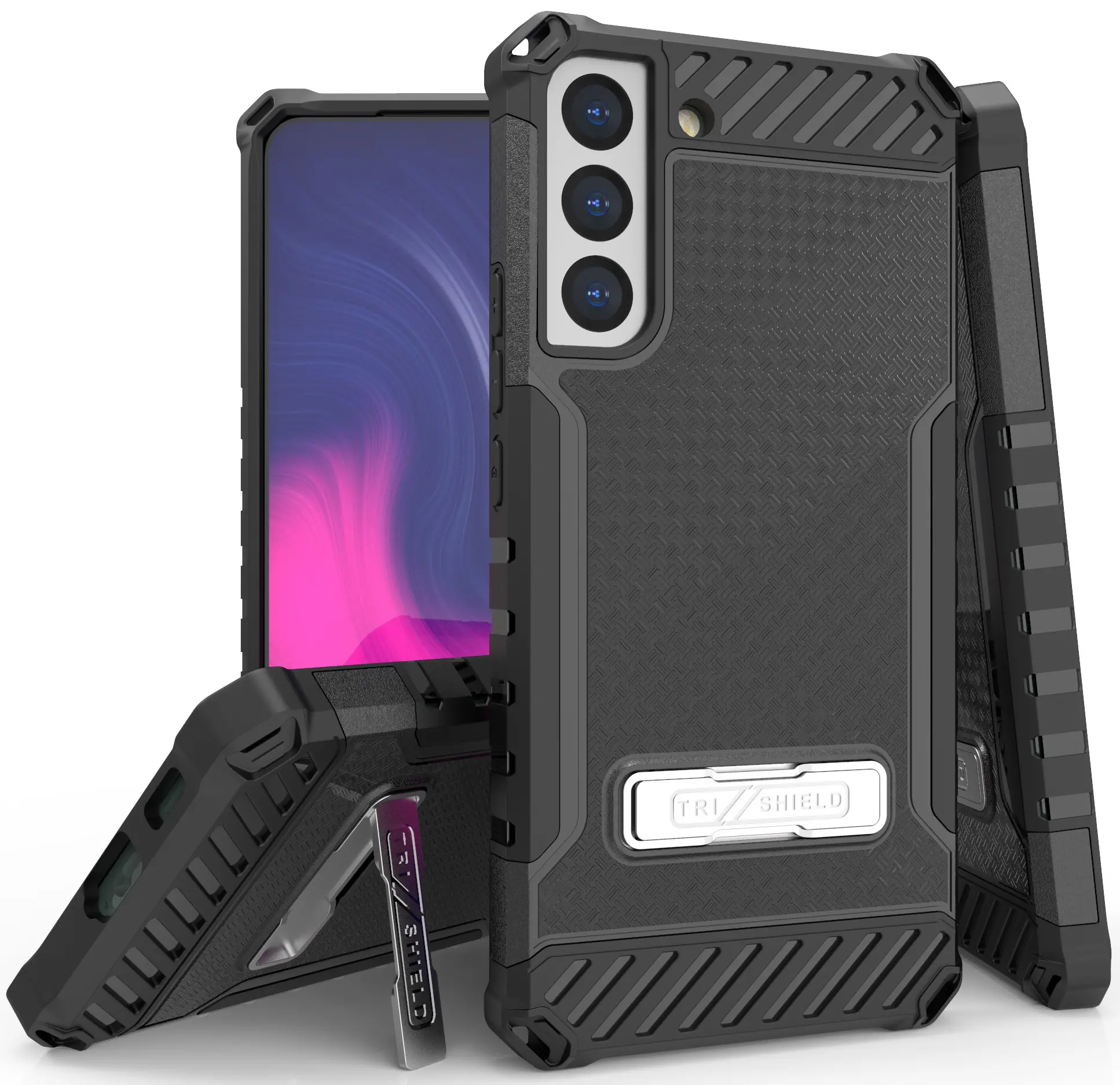 Tri-Shield Series for Samsung Galaxy S22 5G Case, Tri-Shield [Military Grade] Rugged Cover with Metal Kickstand [Includes Wrist Strap Lanyard]