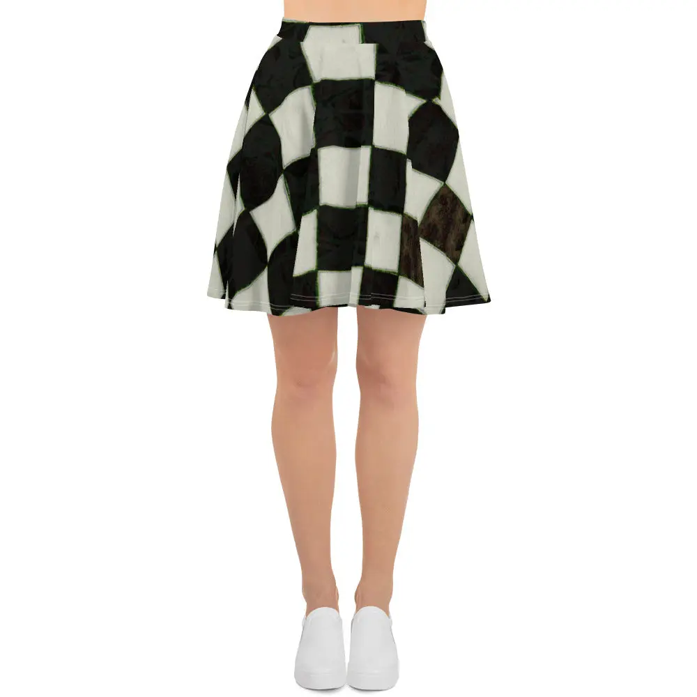 B&w Checkerboard Skater Skirt