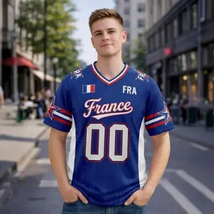 Personalized France Inspired Soccer Jersey, Custom Name Number V-Neck Football Shirt, French Football Fan Tee, Unisex Match Day Apparel, Retro Soccer Supporter Gift