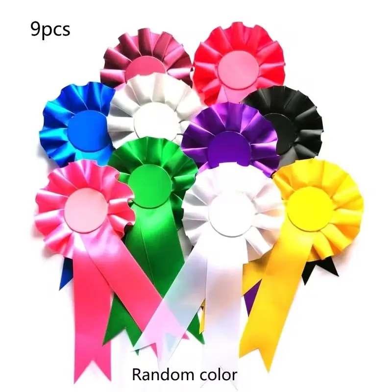 9 Colorful Satin Rose Ribbon Badges, Blank Competition Awards Ribbons, Ideal for Ceremonies, Sports, and Special Events
