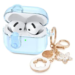 (with Safety Lock) Clear Case Compatible with Cute Apple Airpods 4 Cases 2024 Women VISOOM Soft TPU Transparency Air pods 4 Gen Case iPods 4 Earbuds Case Girl Bling Keychain for Airpod iPod 4th Gen