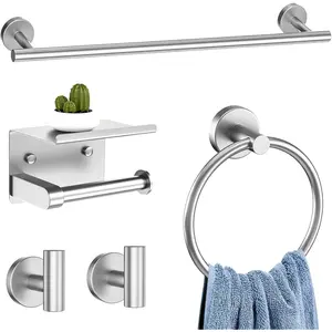 5-Piece Brushed Nickel Towel Bar Set Bathroom Hardware Set Includes Toilet Paper Holder 23.6in Towel Bar Towel Ring Towel Hooks Stainless Steel Bathroom Accessories