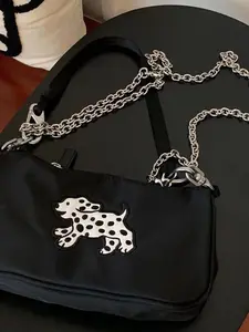 Women's Cute Spotted Dog Underarm Bag, Versatile Small Crossbody Bag, Unique Chain Design, Fashionable Girl Style
