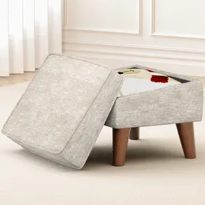Small Footstool Ottoman with Adjustable Lid, Modern Storage Ottoman, Foot Rest for Couch, Foot Stool with Sturdy Wood Legs for Living Room, Bedroom, Enterway, Brown