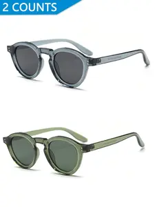 Vintage Round Frame Sunglasses, Trendy Casual Polarizing Sunglasses for Women & Men, Fashion Accessories for Everyday Use and Outdoor Activities