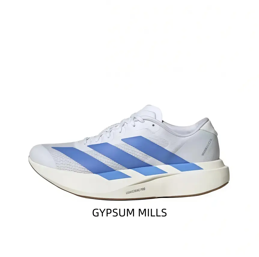 Race-Day Running Shoes - White with Bold Light-Blue Stripes, Breathable Mesh, Shock-Absorbing Midsole for Road Races & Everyday Training (Sports Collectibles Accessory)