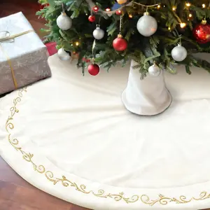 Christmas Tree Skirt White Gold Bronzing Embroidery Fur Plush Tree Skirt Luxury Xmas Skirts for Merry Christmas Decorations Vintage Rustic Party Favors Rustic Holiday Decora