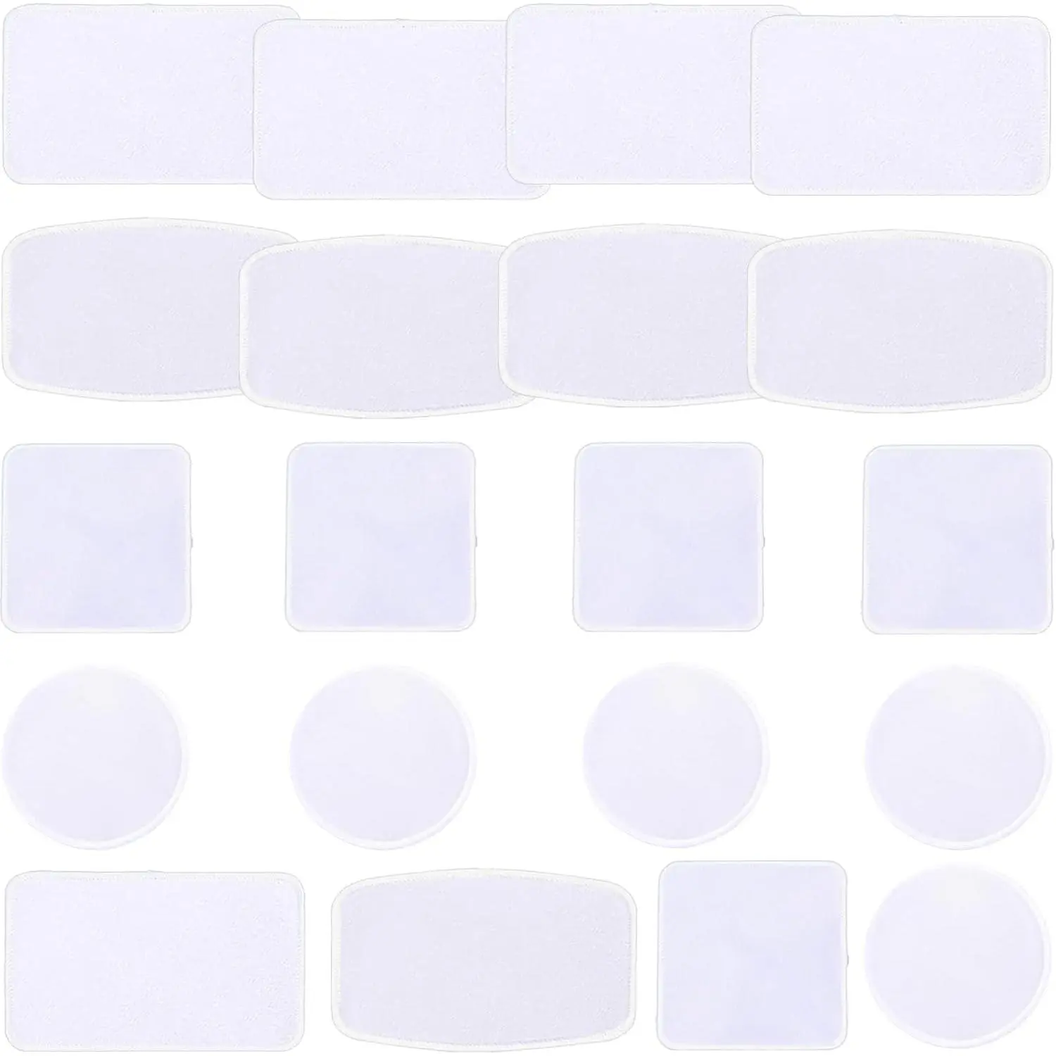 Sublimation Patches - Iron-on Blank Patches 4 Shapes for DIY Hats Jeans - Self Adhesive Stick to  Bags Mobilephone Computer (20pcs White Border)