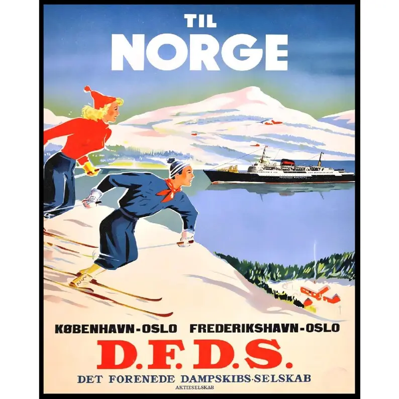 Vintage Norway Travel Poster 1950s: Classic Ski Poster and Travel Wall Art - Perfect Gift Idea for Travel Enthusiasts, Featuring Snowy Winter Scenes. (Frame Not Included)