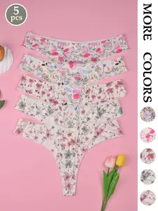 Spring Ditsy Floral Print Thong Panties, Invisible Seamless Comfort, Romantic Print, Practical Soft Cute Design, All Seasons Wear