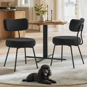 Dining Chairs Set Of 2, Modern Upholstered Dining Room Chairs, Teddy Fleece, Curved Backrest, Steel Frame, Kitchen Lounge Vanity